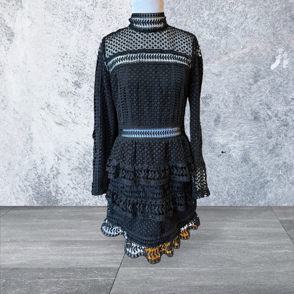 Aqua Dresses & Skirts - Aqua Dress Mini Crochet Black Lace Long Sleeve Mockneck Dress Runs Tight